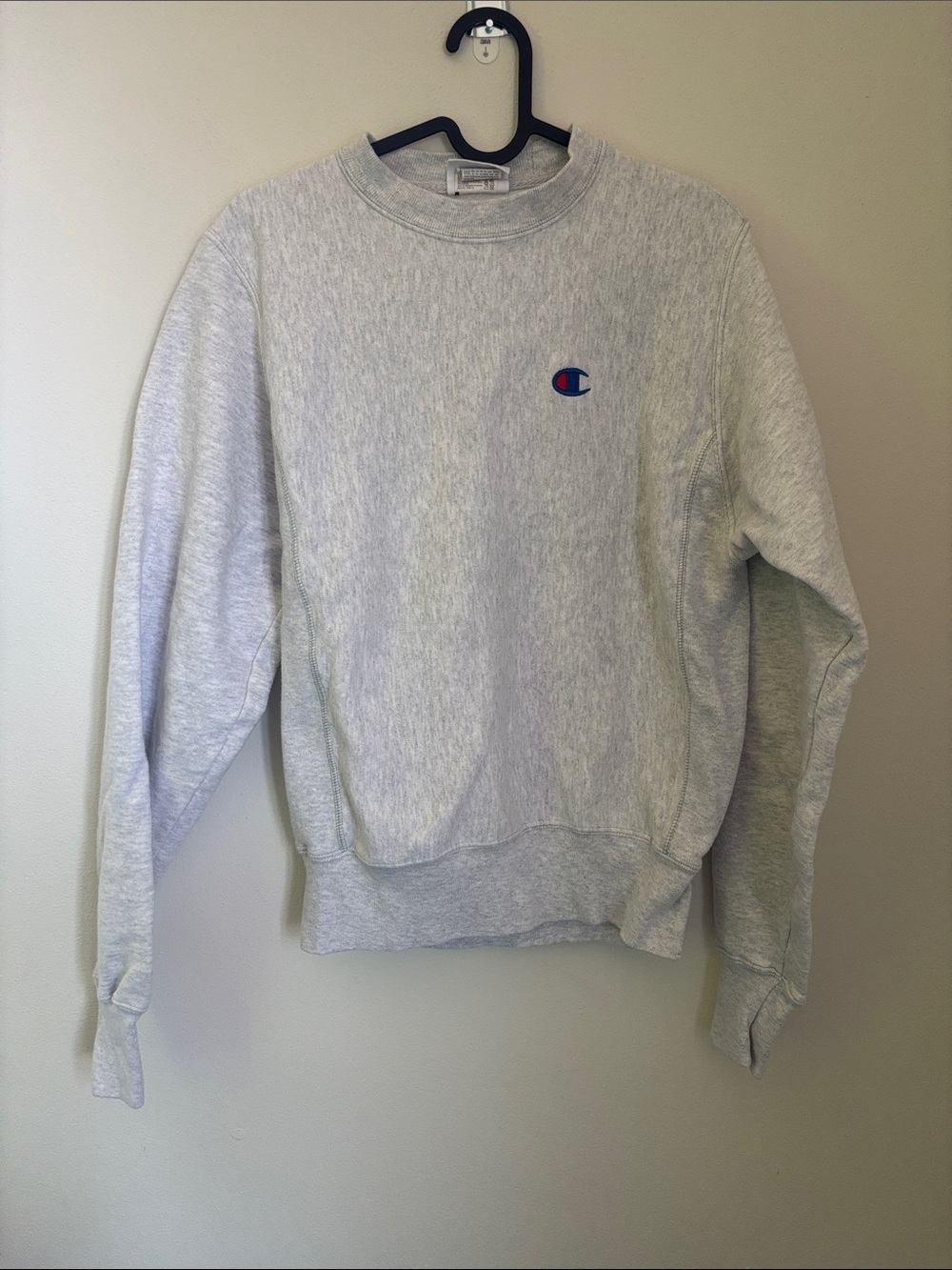 Champion Light Gray Crewneck Sweatshirt with Embroidered Logo